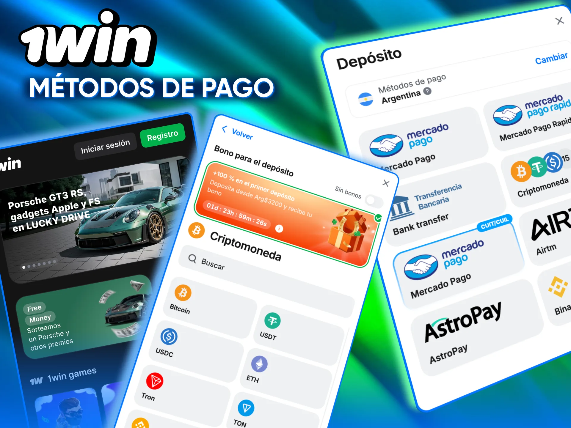 Pagos con tarjeta, billetera y cripto en 1win.