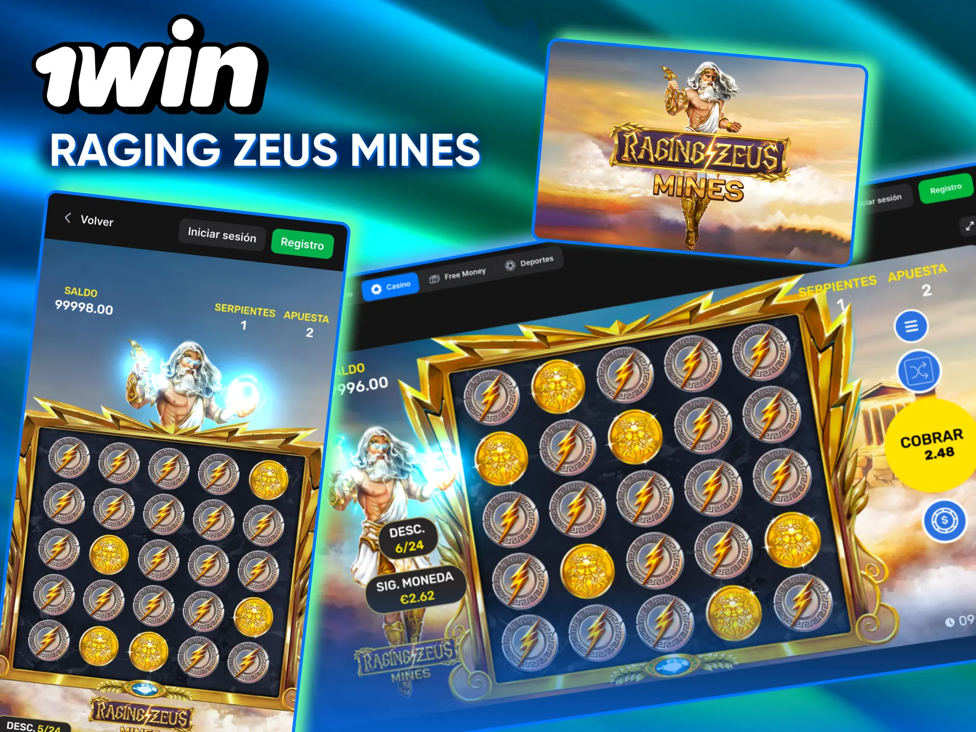 Treasure Boost mejora tus probabilidades en Raging Zeus Mines de 1win.