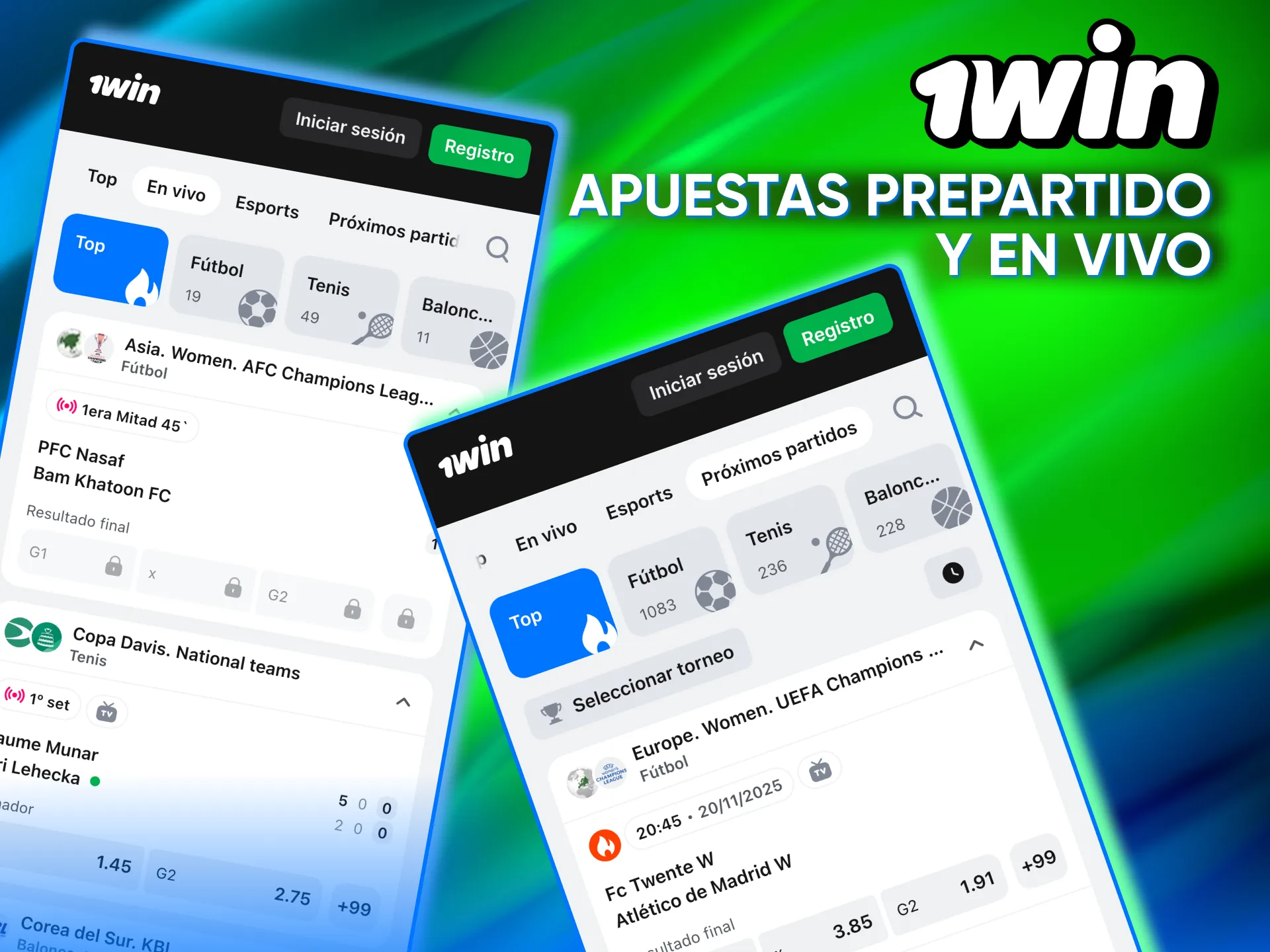 Mercados de fútbol, tenis y eSports presentes en 1win prepartido.